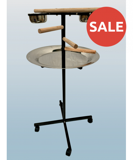 Parrot Supplies T Bar Parrot Playstand With Steps, Feeders And Tray - Black